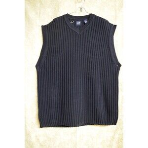 GAP Mens XXL Cotton Sweater Vest Academia Business Casual Navy Blue Stretch EUC
